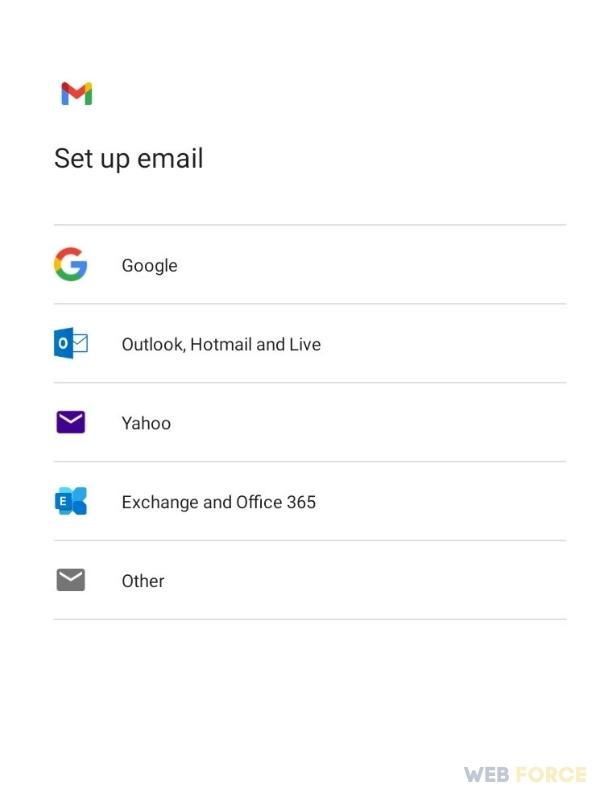 email setup - android